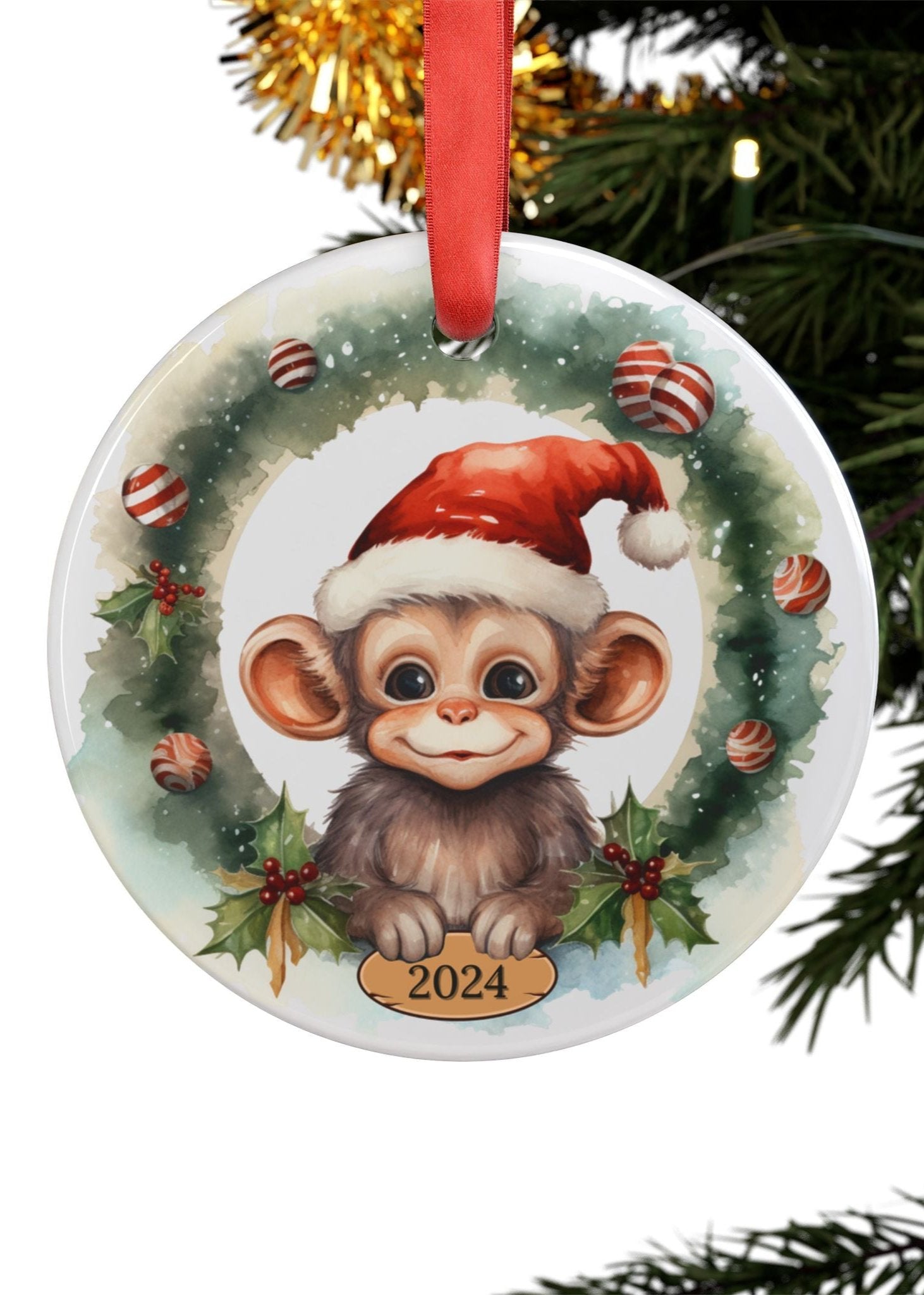 Baby Mono Ornament with Ribbon