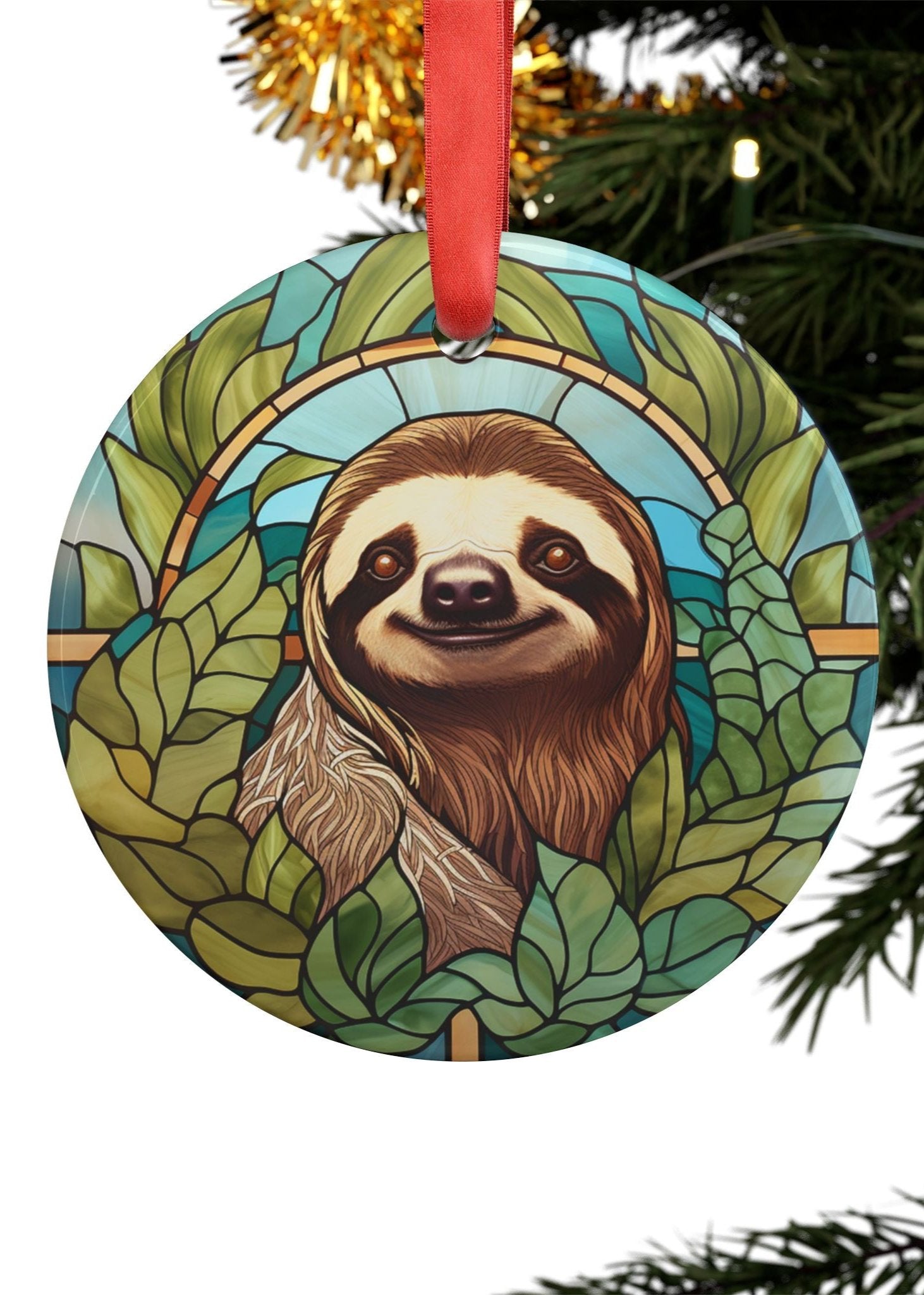 Sloth Ornament with Ribbon