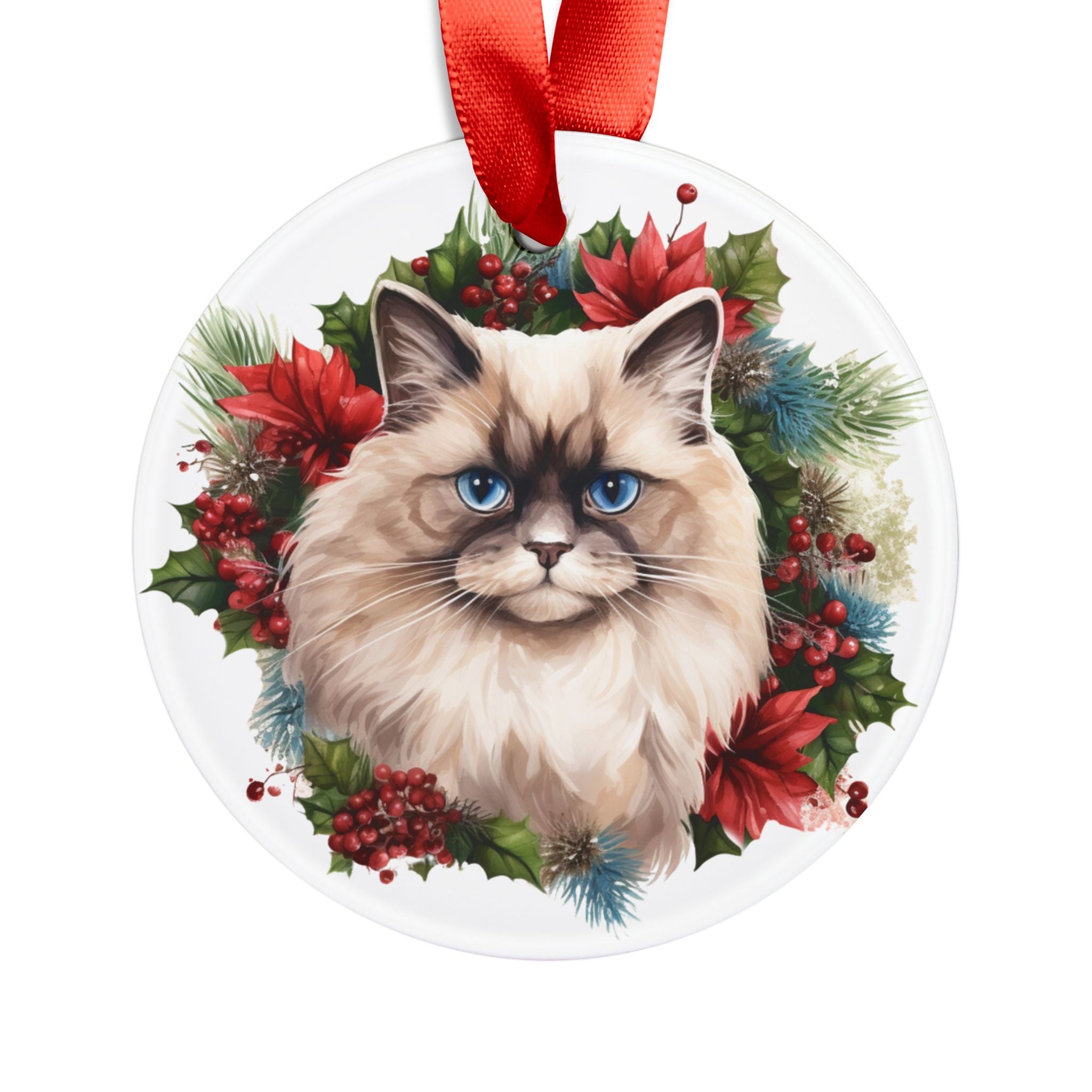 24 Breeds Christmas Cat Ornament with Ribbon