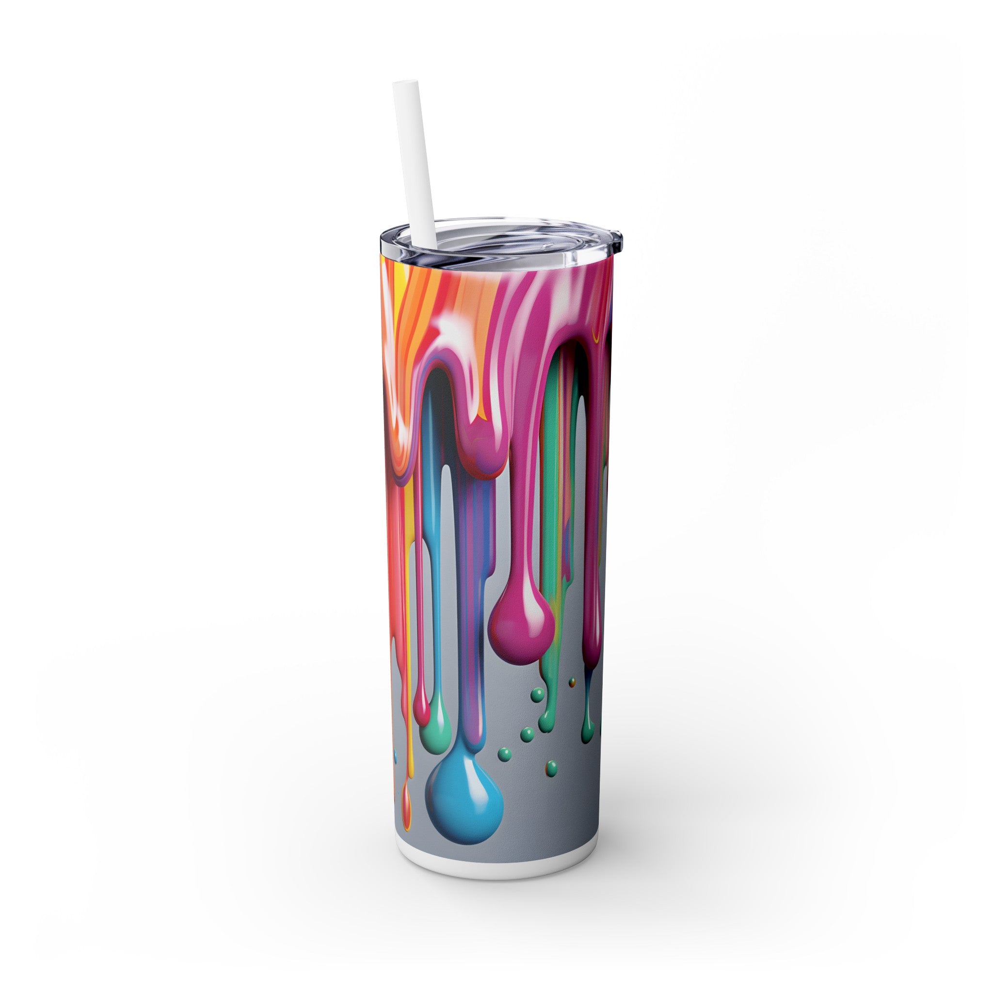 Dripping Paint Skinny Tumbler w/ Straw