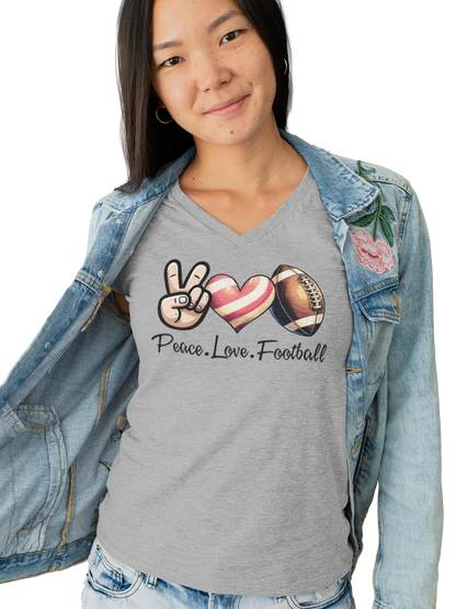 Peace, Love, Football V-Neck Tee