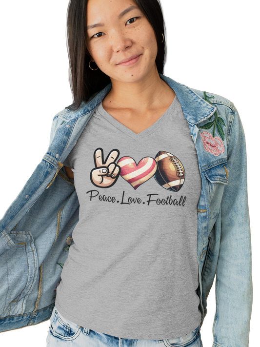 Peace, Love, Football V-Neck Tee