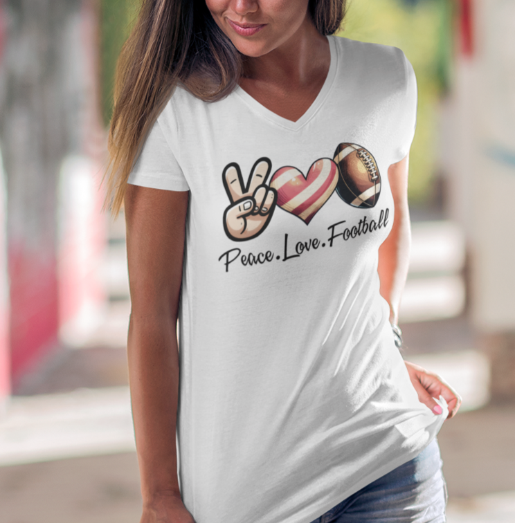 Peace, Love, Football V-Neck Tee