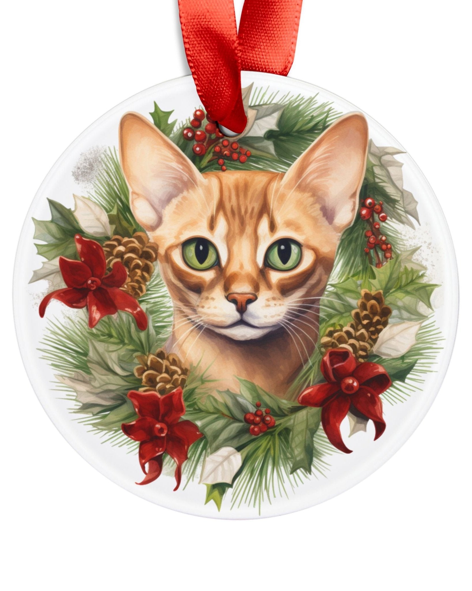 24 Breeds Christmas Cat Ornament with Ribbon
