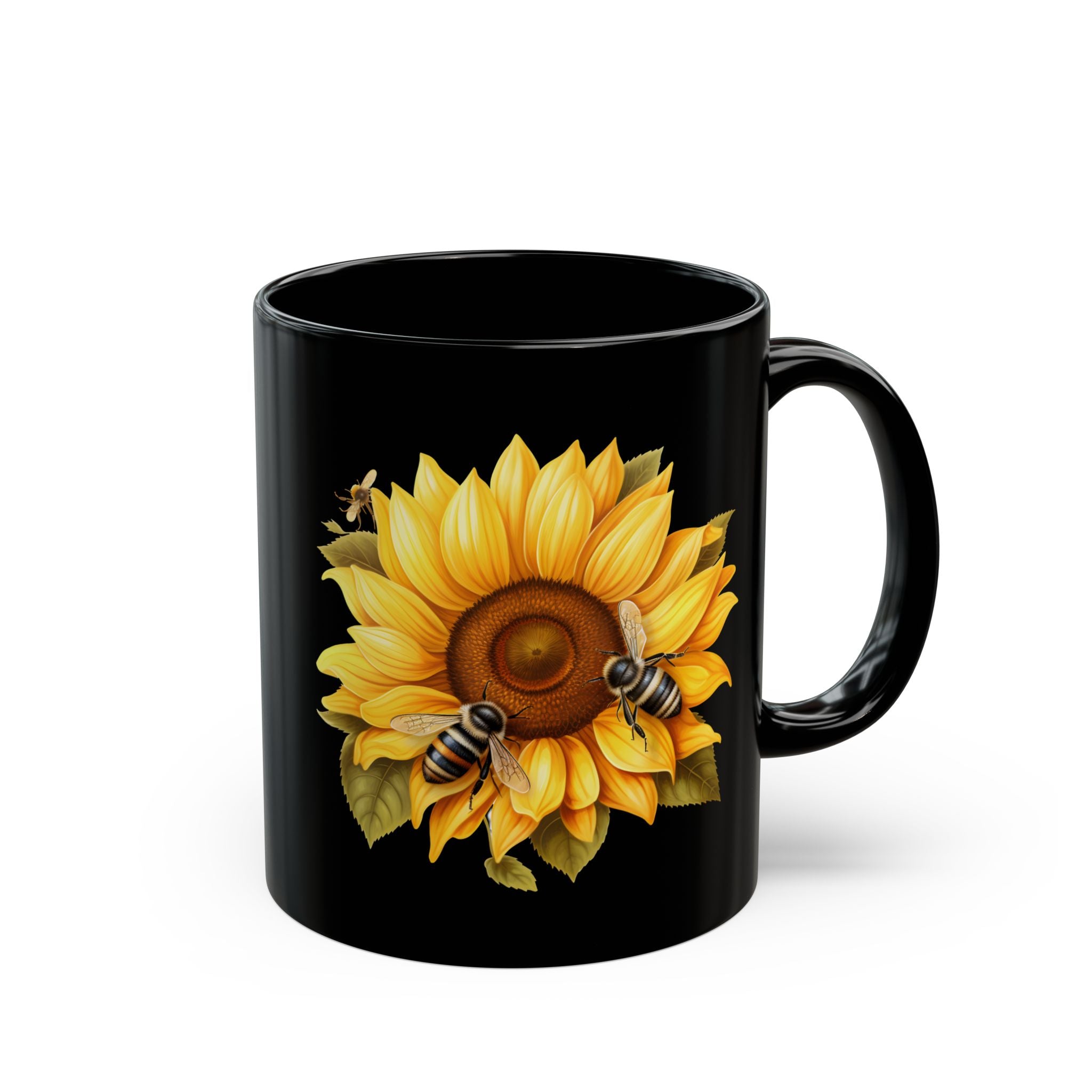 Sunflowers and Bees Black Mug (11oz, 15oz)