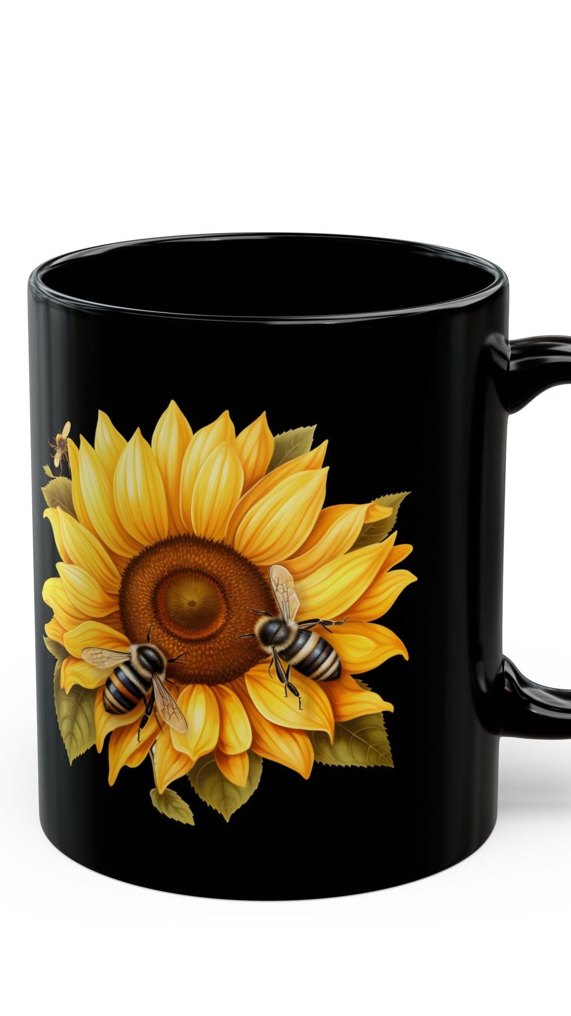 Sunflowers and Bees Black Mug (11oz, 15oz)