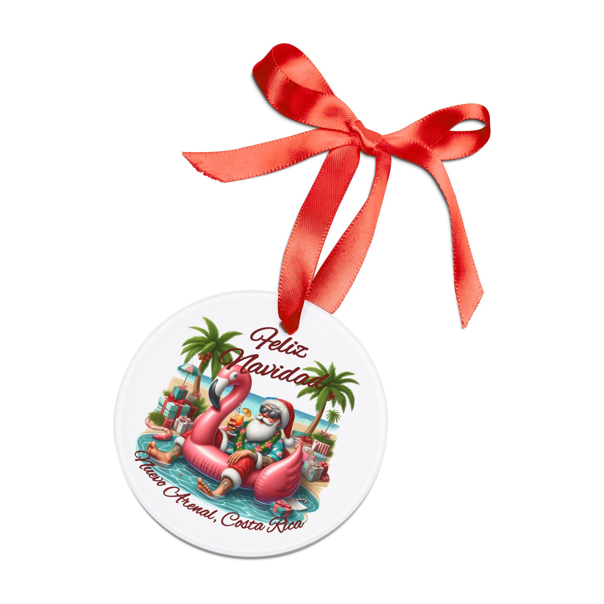 Flamingo Santa Ornament with Ribbon