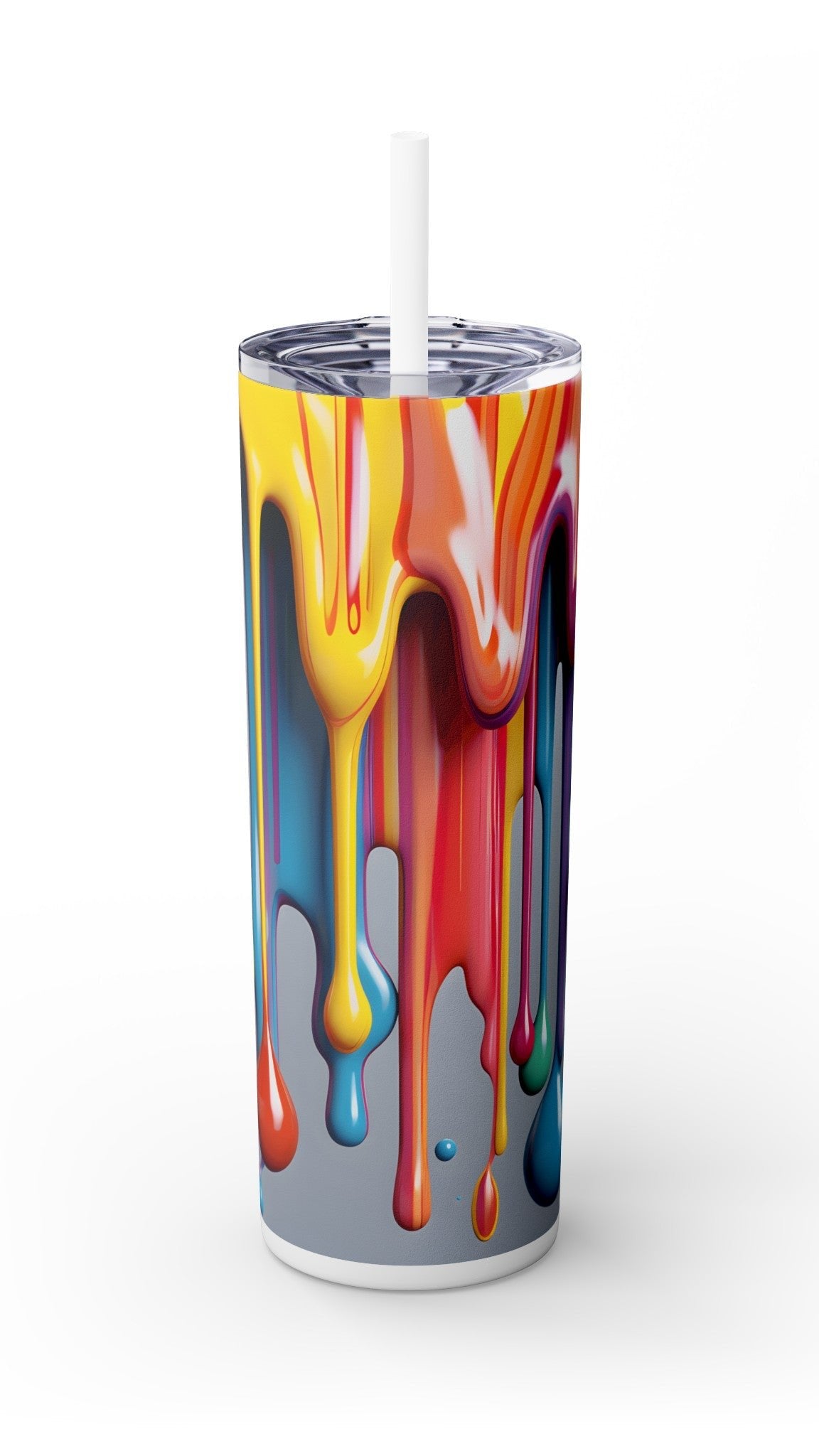 Dripping Paint Skinny Tumbler w/ Straw