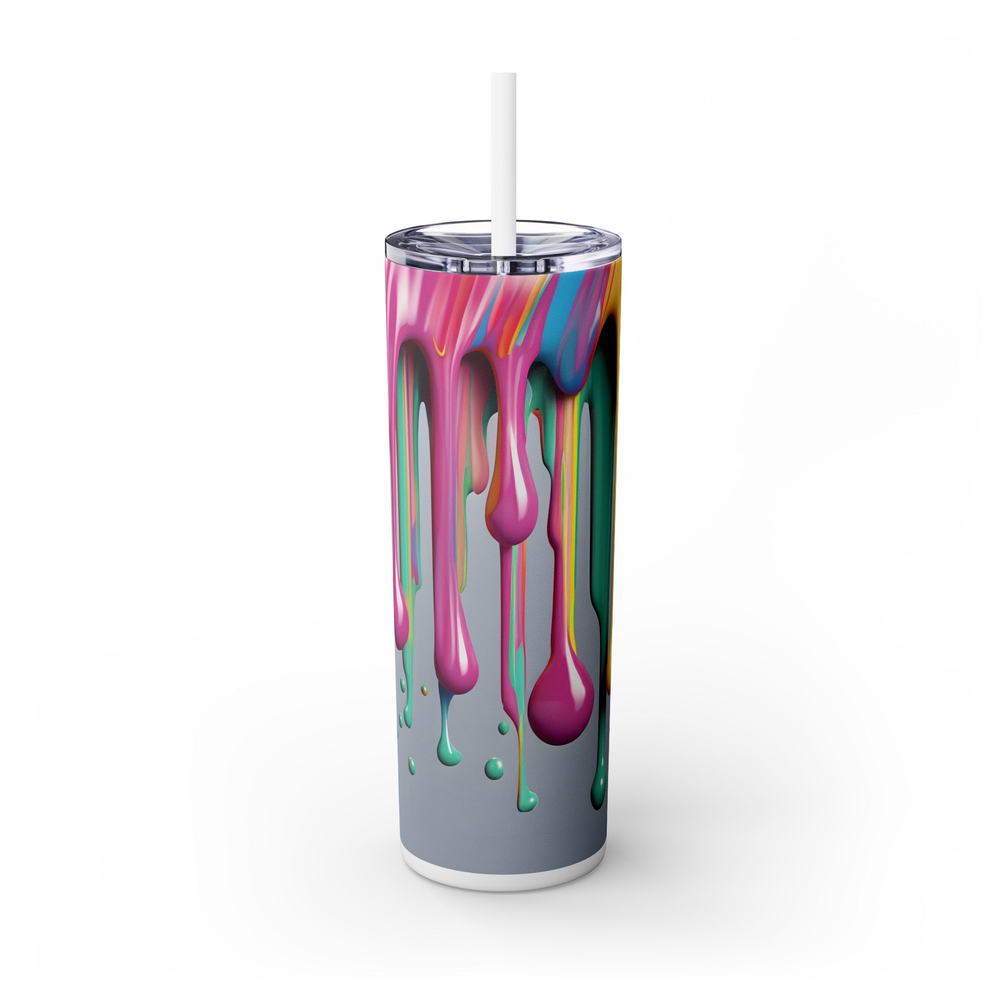 Dripping Paint Skinny Tumbler w/ Straw