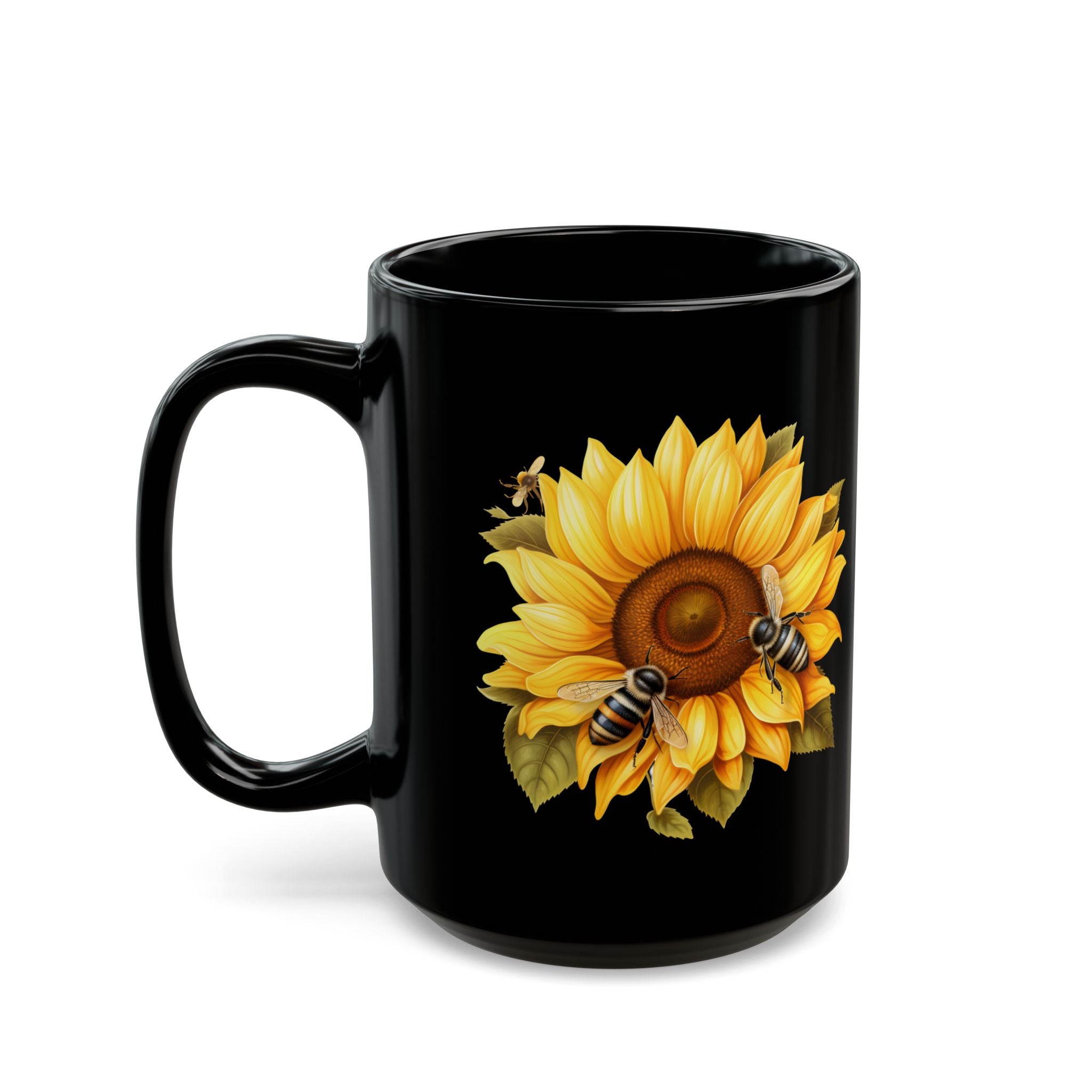 Sunflowers and Bees Black Mug (11oz, 15oz)
