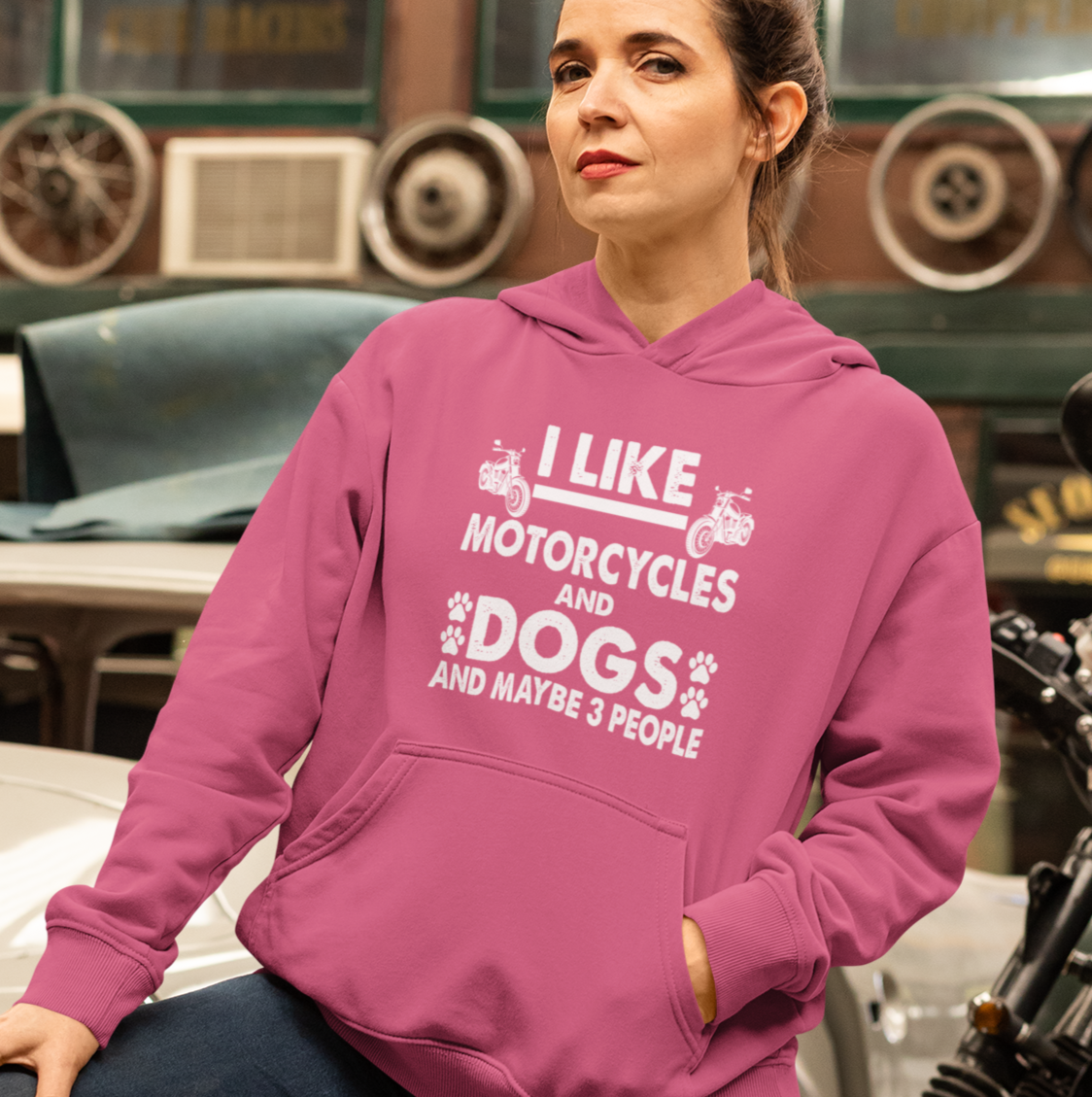 Motorcycles, Dogs, and 3 People Hoodie