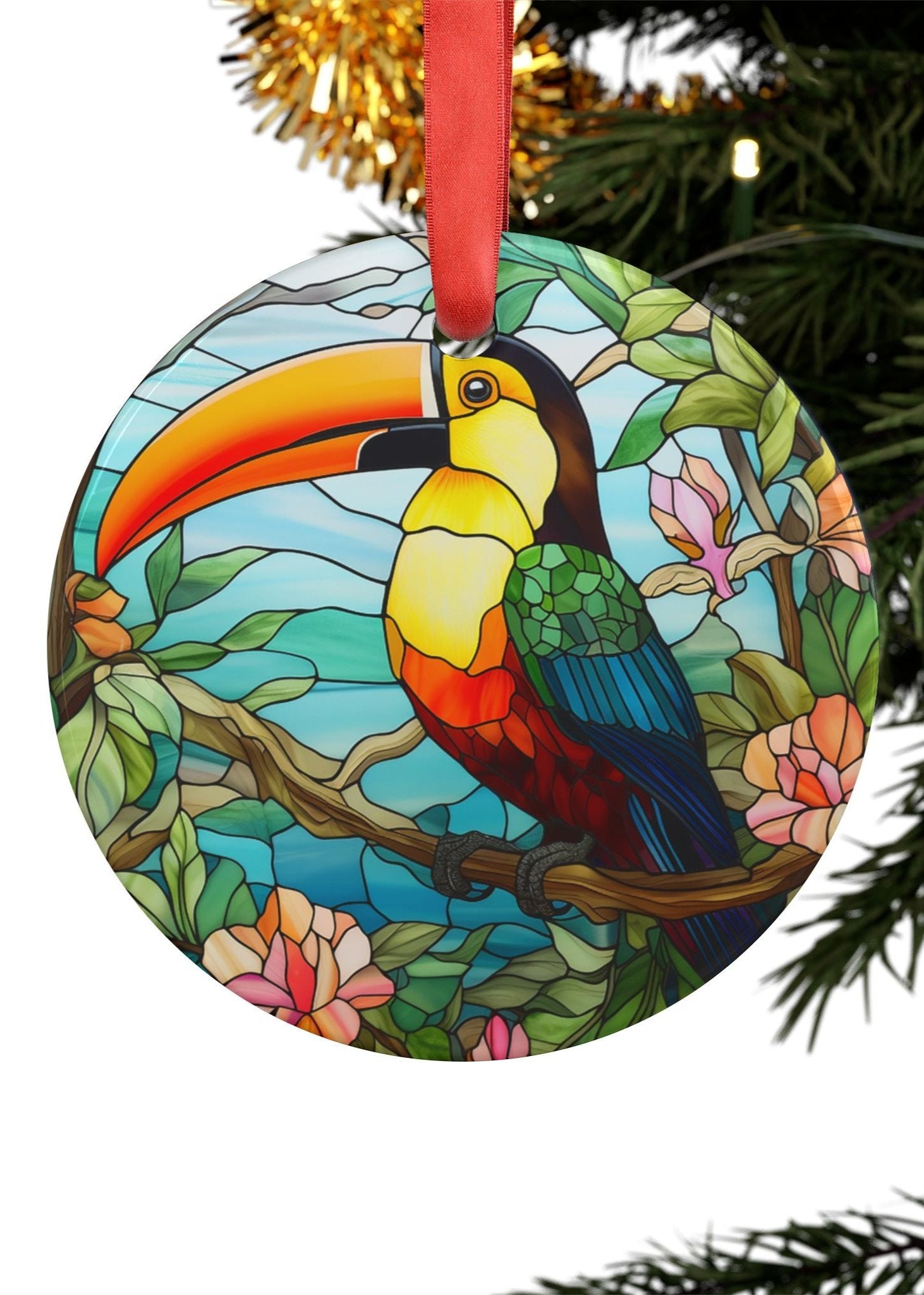 Toucan Ornament with Ribbon