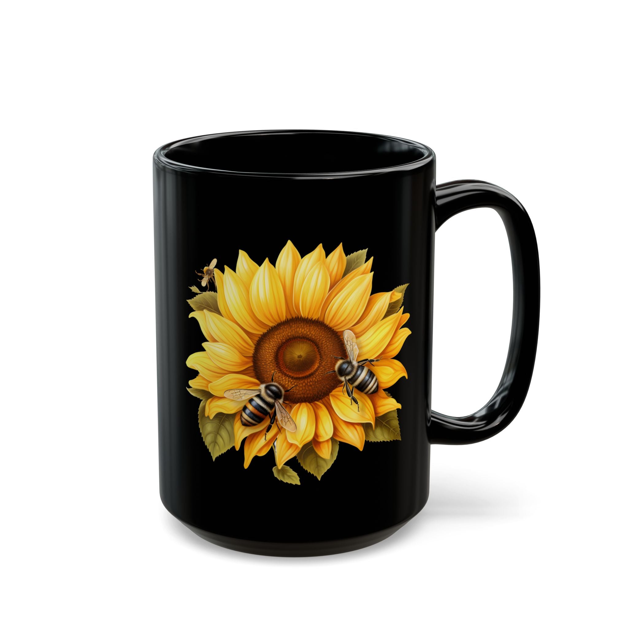 Sunflowers and Bees Black Mug (11oz, 15oz)