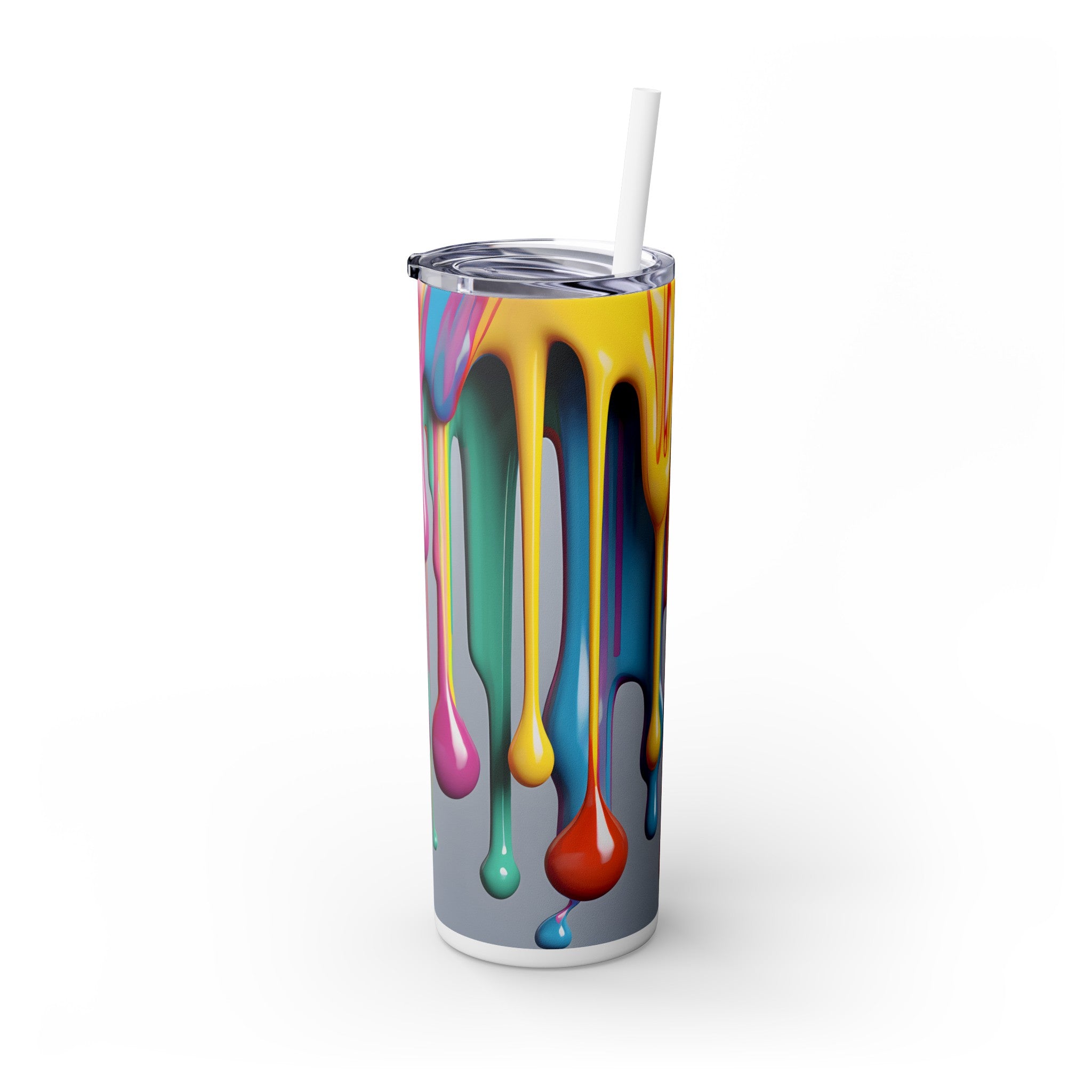 Dripping Paint Skinny Tumbler w/ Straw