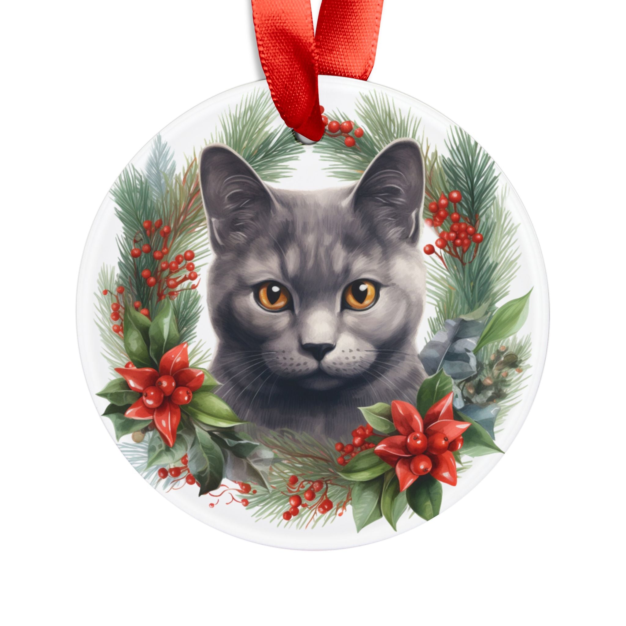 24 Breeds Christmas Cat Ornament with Ribbon