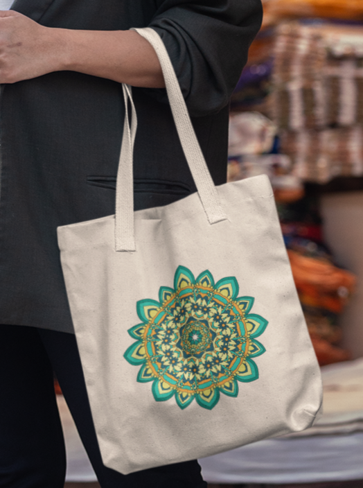 Green Mandala Canvas Tote Bag