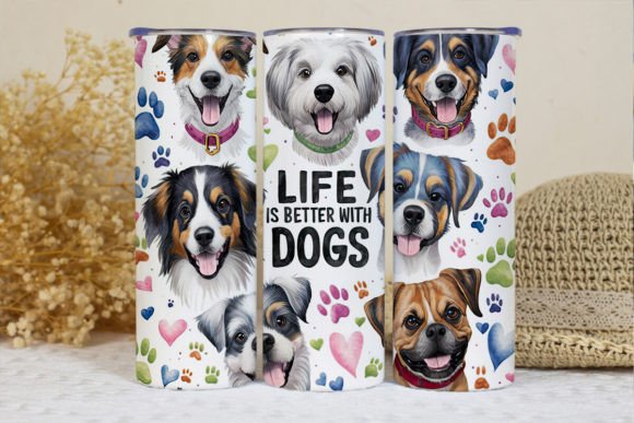 Life is Better with Dogs Skinny Tumbler with Straw, 20oz