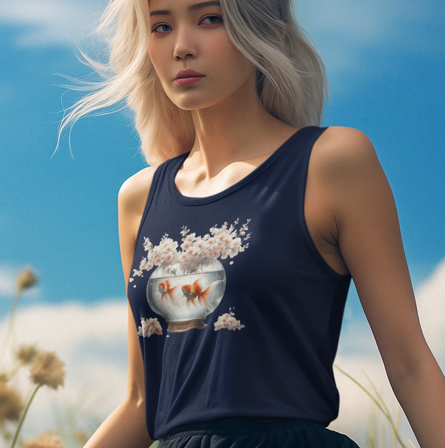 White Blossoms and Goldfish