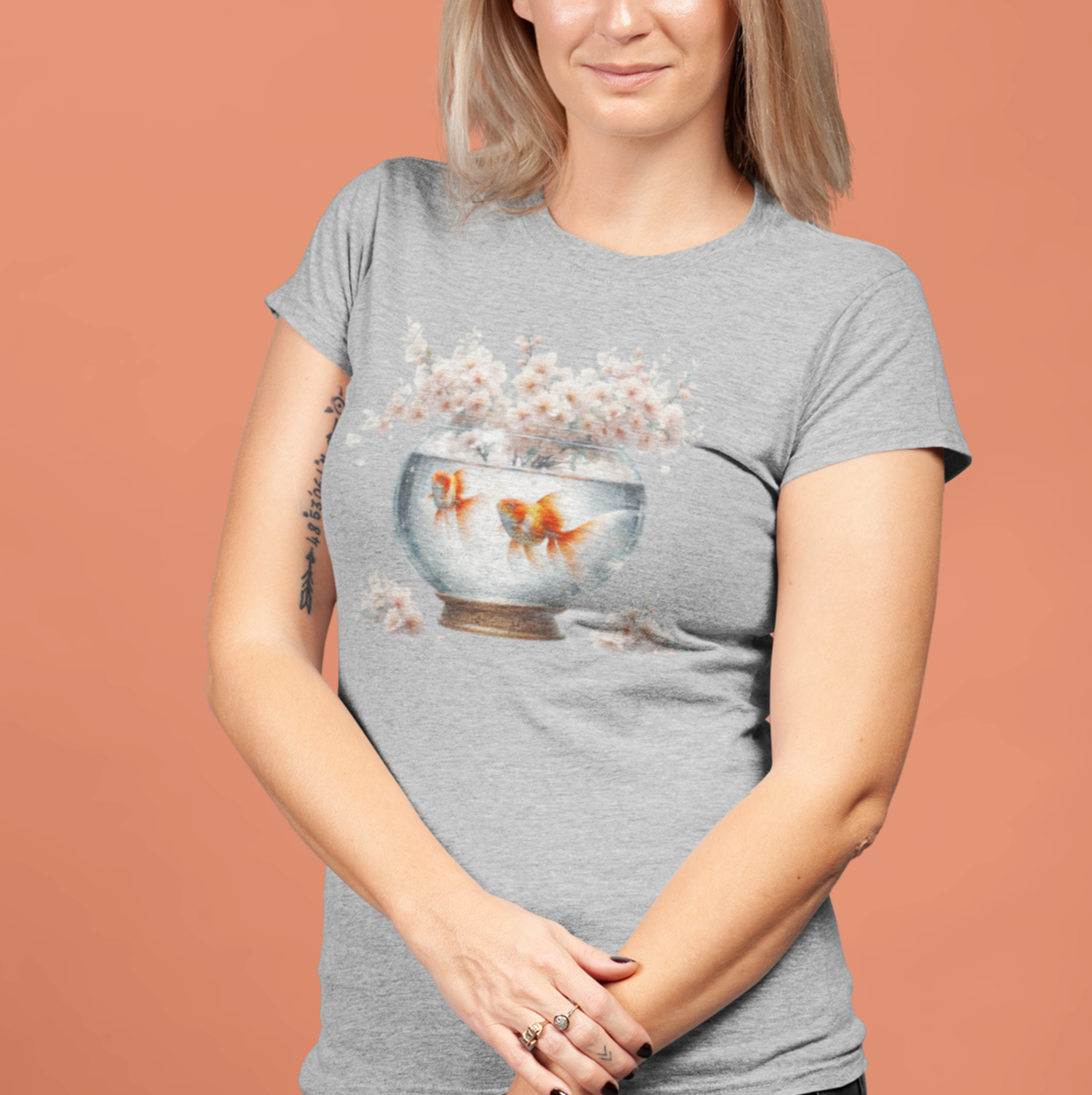 White Blossoms and Gold Fish